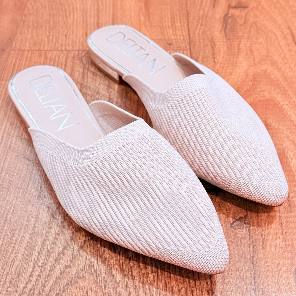 DELTAN Knit Mules Pointed Toe Slip On Flats Sandals Shoes Size 8 Rose Pink